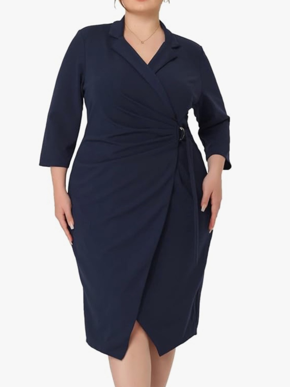 Agnes Orinda Navy Faux Wrap-Style Sheath Dress